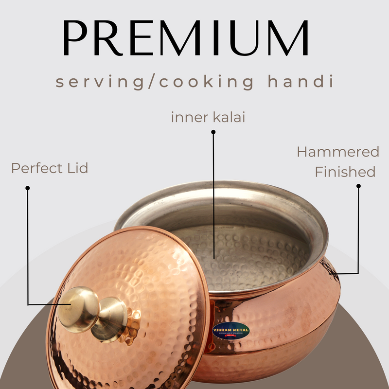 VIKRAM METAL Hammered  Copper Handi/sipri Bowl with  Lid, Serveware & Tableware