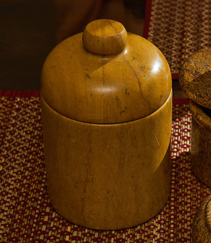 Maatir Stoneware Decorative Bowl Natural Yellow Desert Stone Hand Carved Jar  (Pack of 1, Yellow)