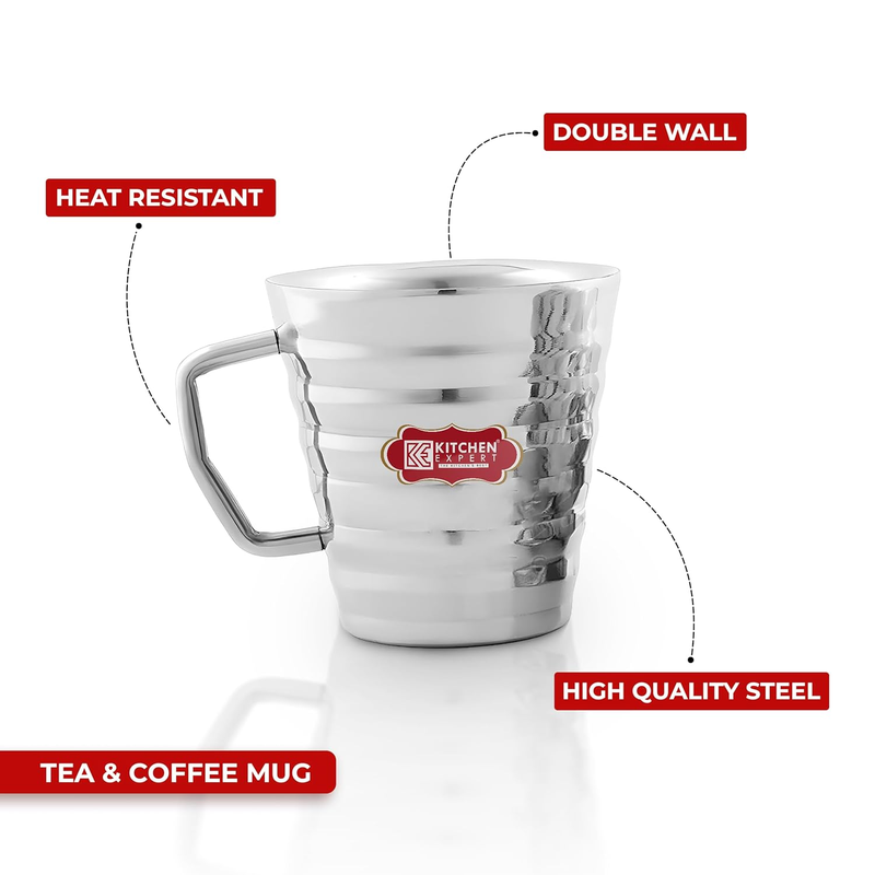  Coffee Mug | Set of 2 | Double Wall Coffee/Tea Mug | Unbreakable | Strong and Sturdy Handle | 200 ML